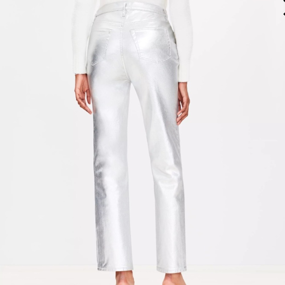 LOFT Coated Kick Crop Jeans in Silver Metallic NWOT- Size 12